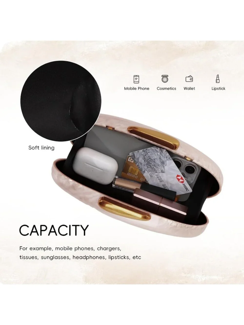 Women's Begie Acrylic Shell Clutch Purse Oval Seashell Wedding Evening Bag